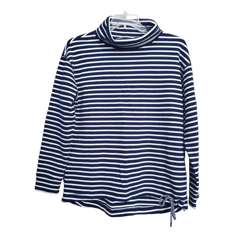 Lands' End Blue Striped Waffle-Knit Turtleneck Long Sleeve Pullover Size Medium